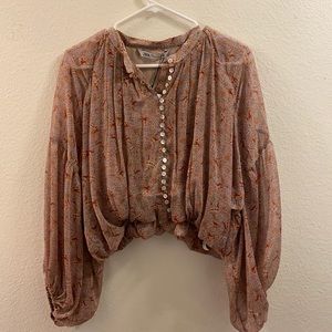 Zara cropped balloon sleeve shirt